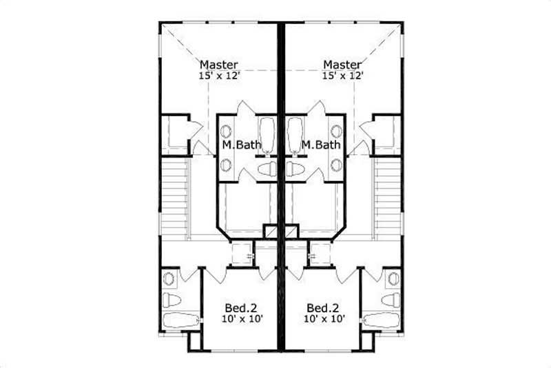 Floor Plan Second Story of Multi-Unit Plan #156-1599