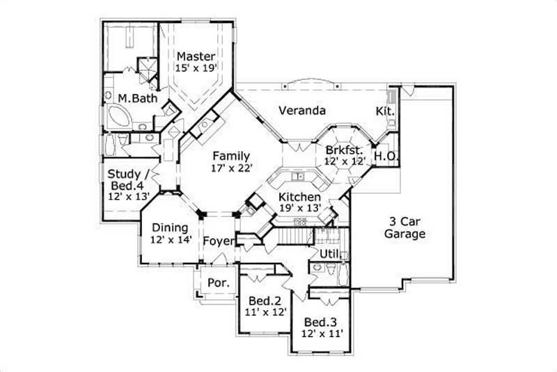 Floor Plan First Story of Ranch Plan #156-1604