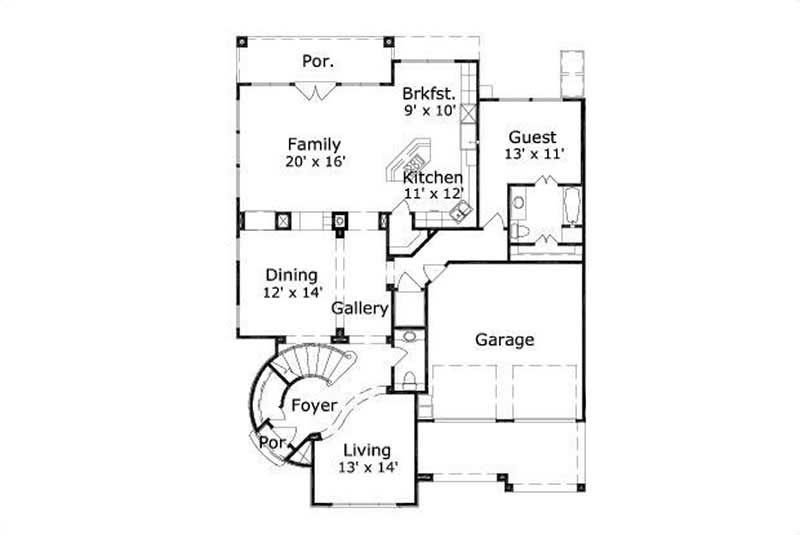 Floor Plan First Story of Tuscan Plan #156-1606