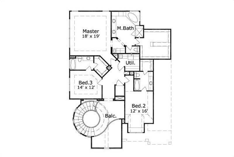 Floor Plan Second Story of Tuscan Plan #156-1606