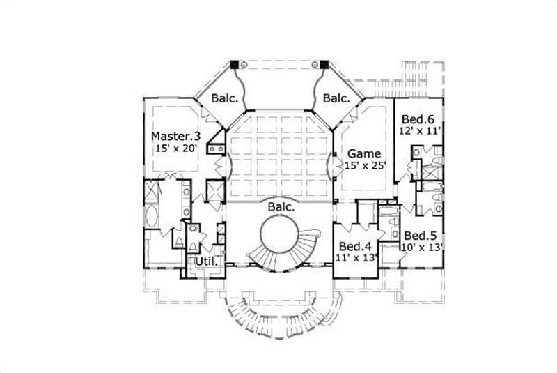 Floor Plan Second Story of Coastal Plan #156-1607