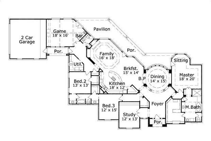 Floor Plan First Story of Country Plan #156-1610