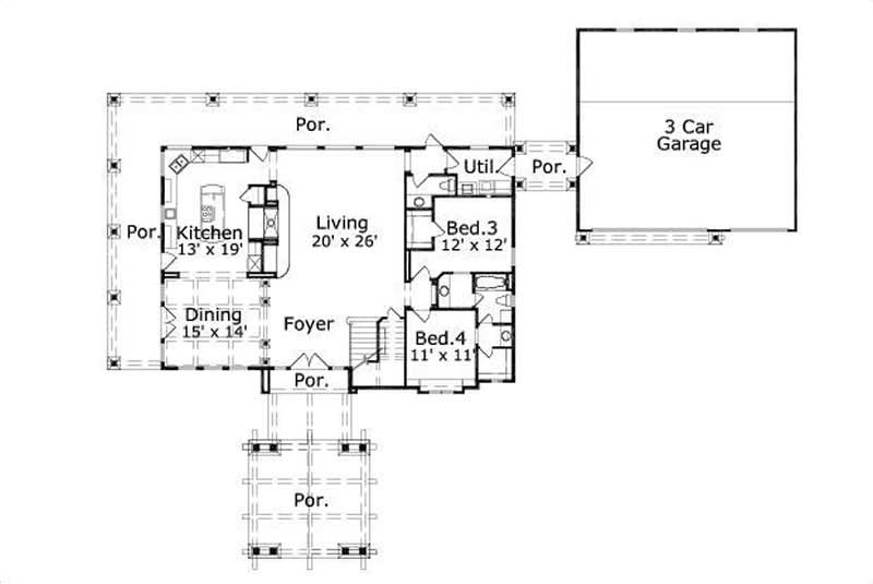 Floor Plan First Story of Country Plan #156-1612