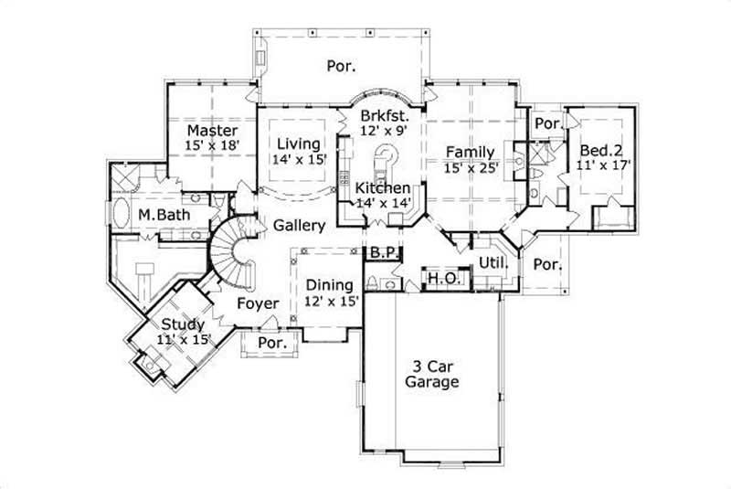 Floor Plan First Story of Country Plan #156-1617