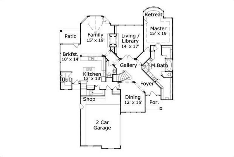 Floor Plan First Story of Country Plan #156-1618