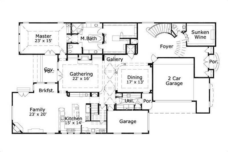Floor Plan First Story of Mediterranean Plan #156-1620