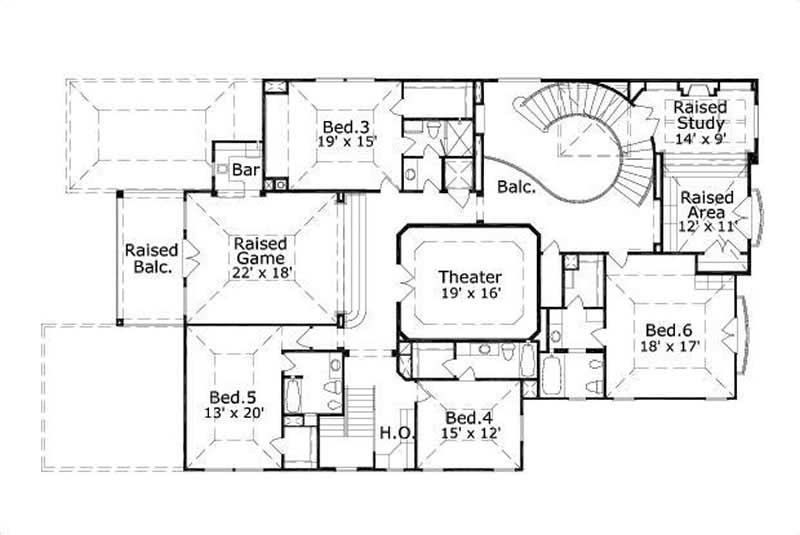 Floor Plan Second Story of Mediterranean Plan #156-1620