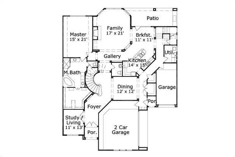Floor Plan First Story of Tuscan Plan #156-1623