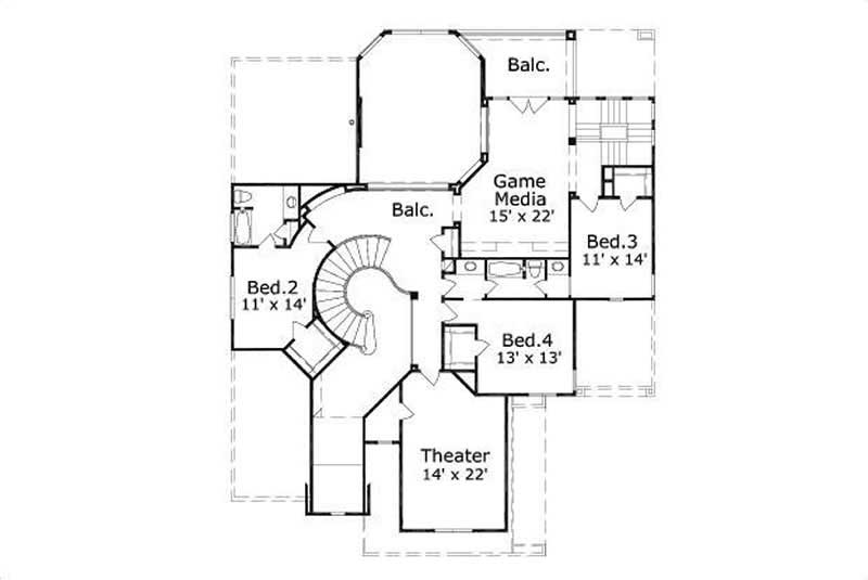 Floor Plan Second Story of Tuscan Plan #156-1623
