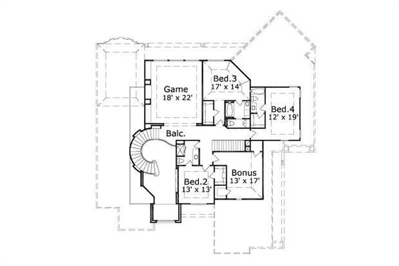 Floor Plan Second Story of Luxury Plan #156-1624