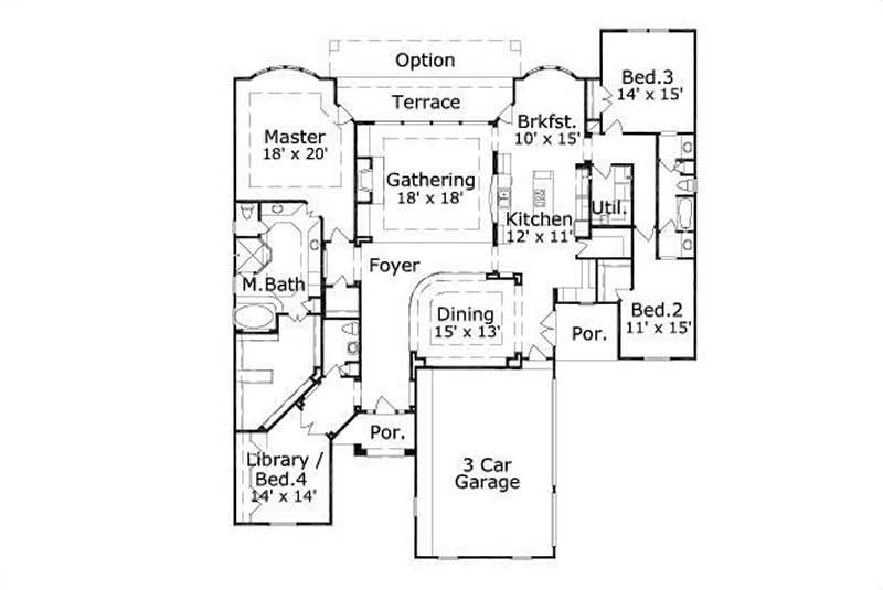 Floor Plan First Story of Country Plan #156-1625