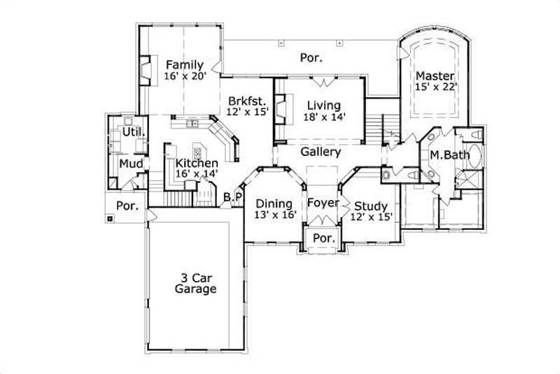 Floor Plan First Story of Luxury Plan #156-1626