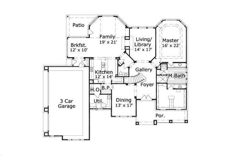 Floor Plan First Story of Country Plan #156-1627