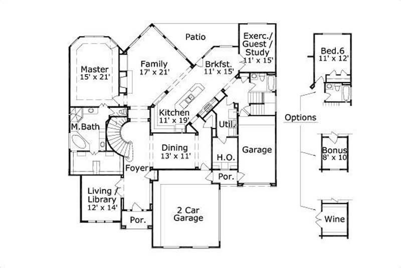 Floor Plan First Story of Luxury Plan #156-1629