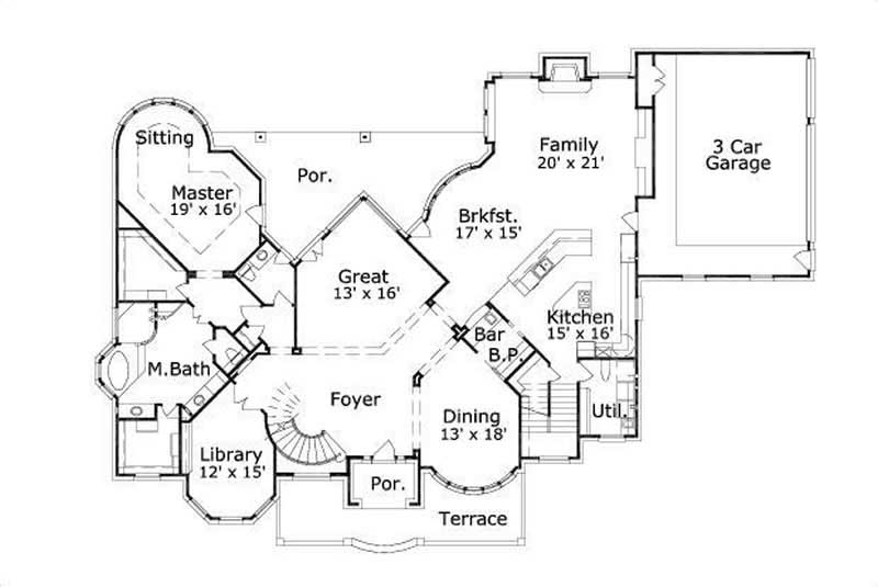 Floor Plan First Story of Luxury Plan #156-1633