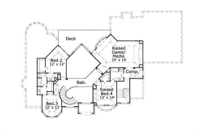 Floor Plan Second Story of Luxury Plan #156-1633