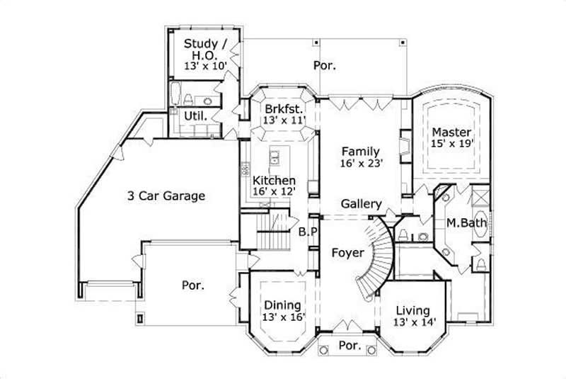 Floor Plan First Story of French Plan #156-1634