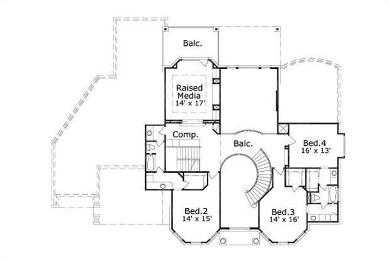 Floor Plan Second Story of French Plan #156-1634
