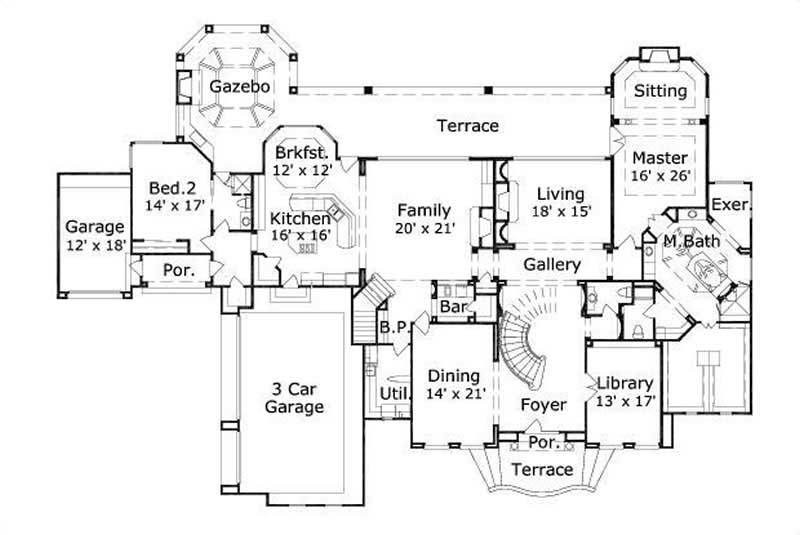 Floor Plan First Story of Luxury Plan #156-1635
