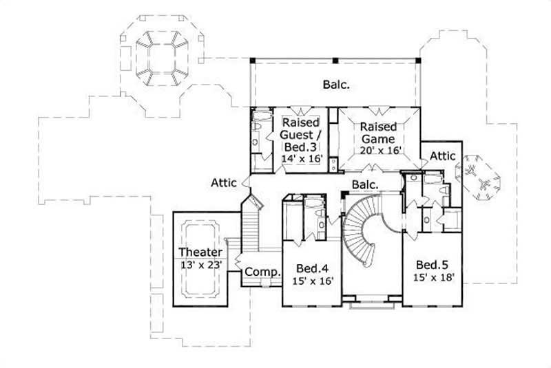 Floor Plan Second Story of Luxury Plan #156-1635