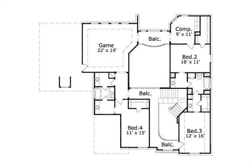 Floor Plan Second Story of Luxury Plan #156-1636