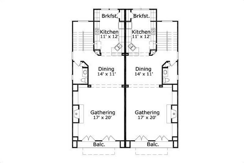 Floor Plan Second Story of Multi-Unit Plan #156-1640