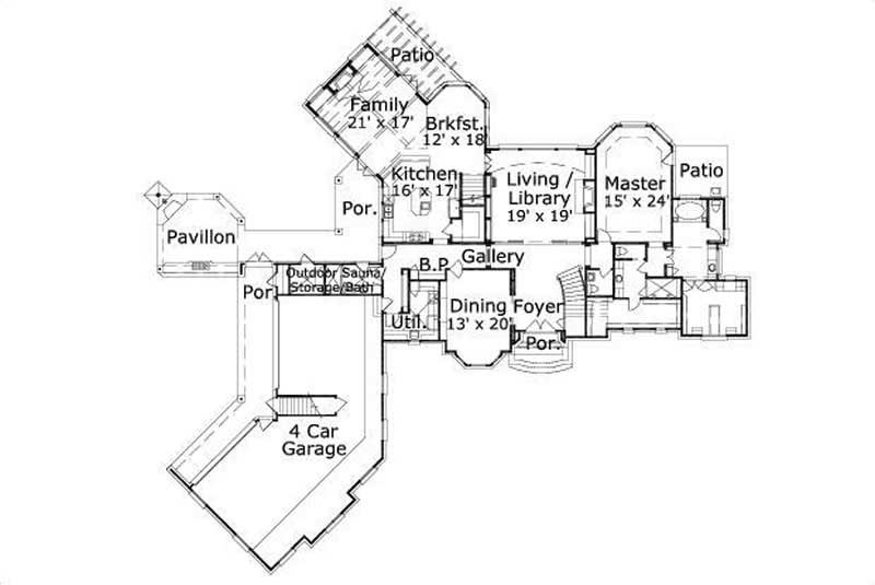 Floor Plan First Story of Country Plan #156-1641
