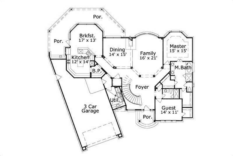 Floor Plan First Story of Traditional Plan #156-1643
