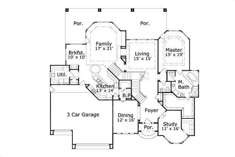 Floor Plan First Story of Mediterranean Plan #156-1645