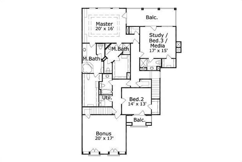 Floor Plan Second Story of French Plan #156-1646