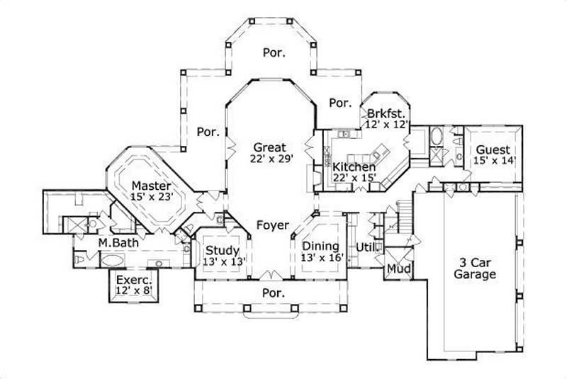 Floor Plan First Story of Country Plan #156-1647