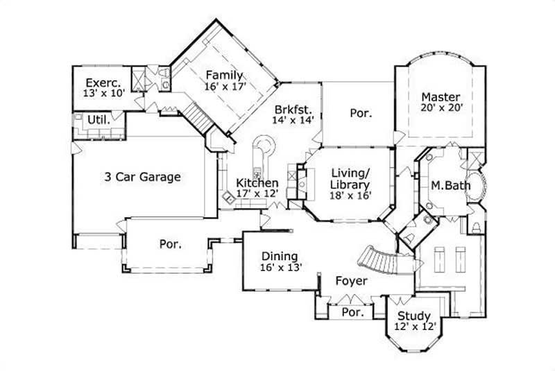 Floor Plan First Story of Luxury Plan #156-1648