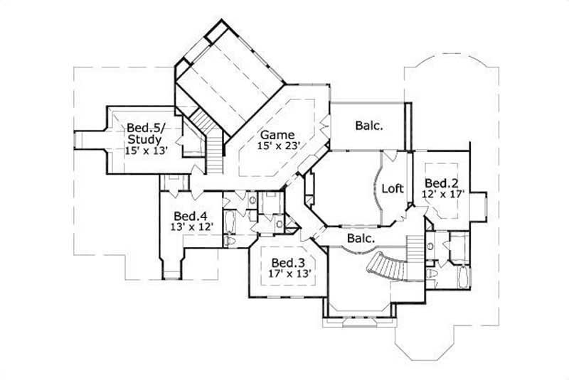 Floor Plan Second Story of Luxury Plan #156-1648