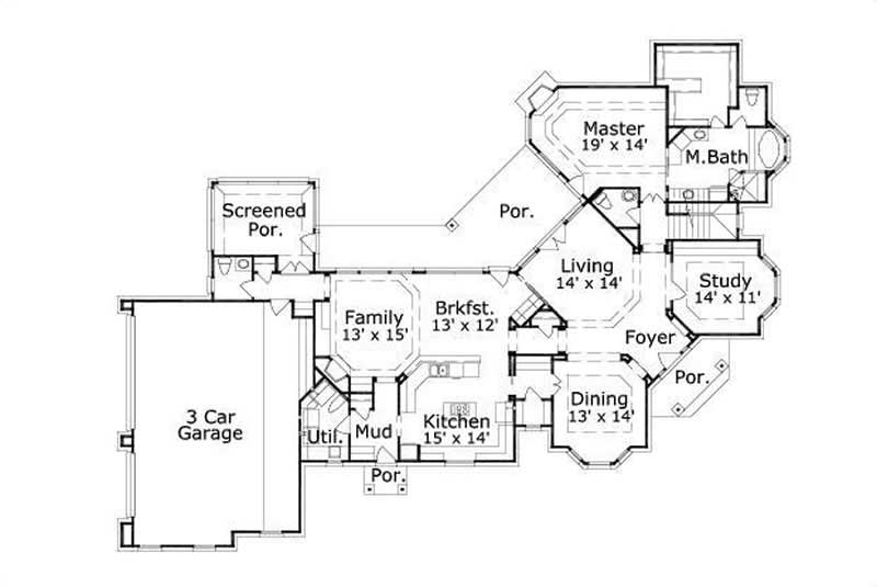 Floor Plan First Story of French Plan #156-1649