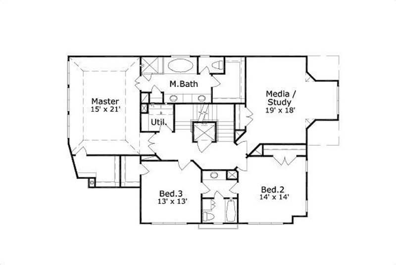 Floor Plan Second Story of Mediterranean Plan #156-1651