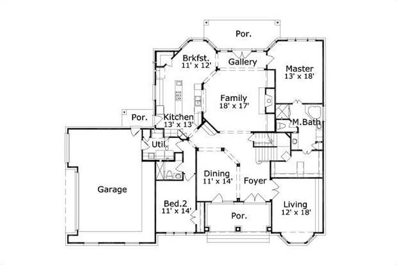 Floor Plan First Story of Country Plan #156-1653