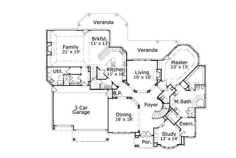 Floor Plan First Story of Luxury Plan #156-1654