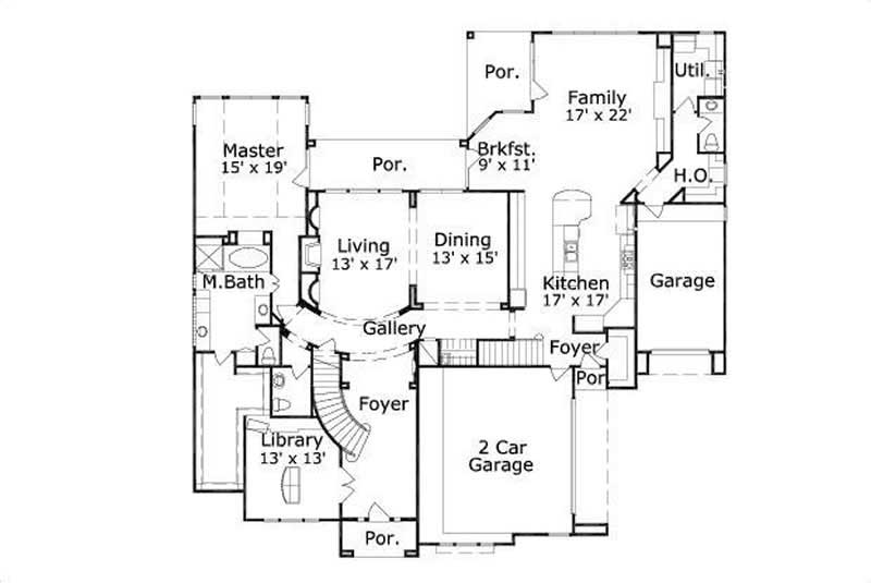 Floor Plan First Story of French Plan #156-1655