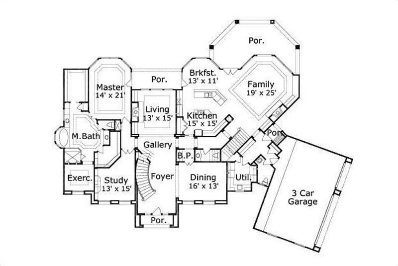 Floor Plan First Story of Luxury Plan #156-1656