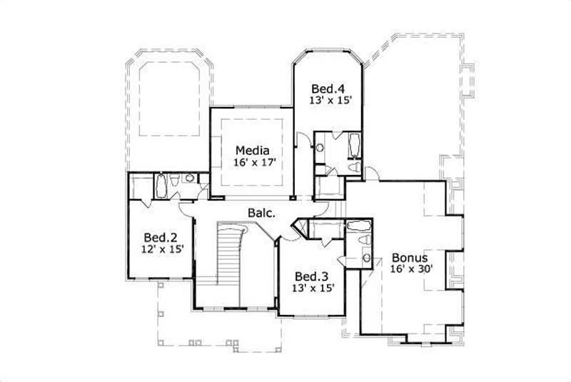 Floor Plan Second Story of Luxury Plan #156-1657