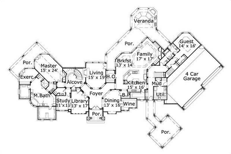 Floor Plan First Story of French Plan #156-1661
