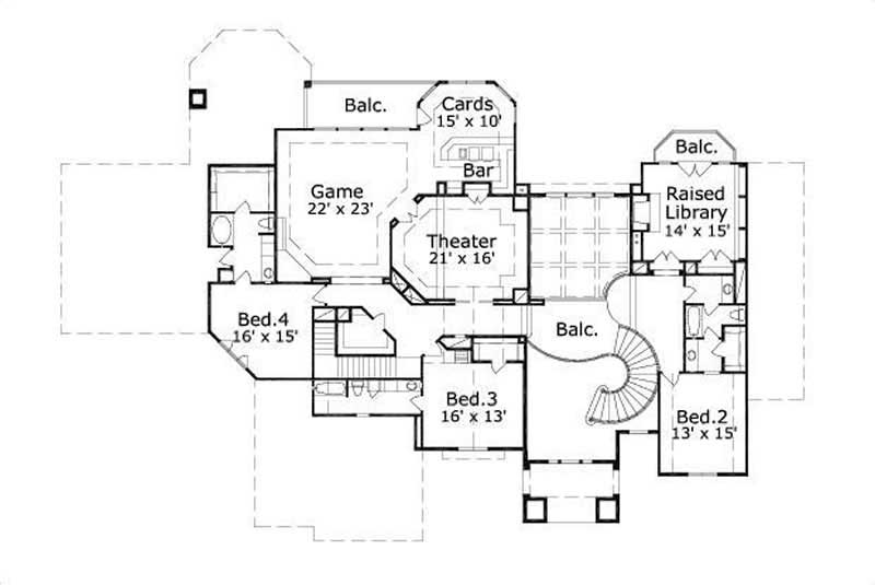 Floor Plan Second Story of Luxury Plan #156-1662