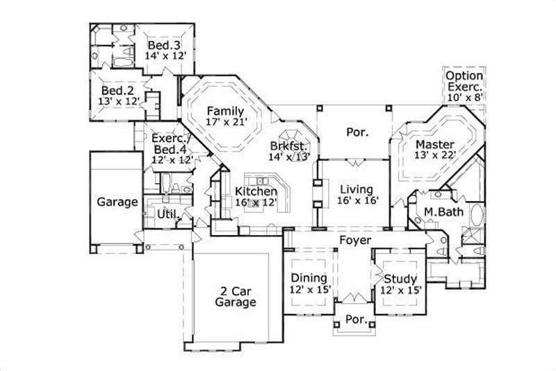 Floor Plan First Story of Country Plan #156-1664