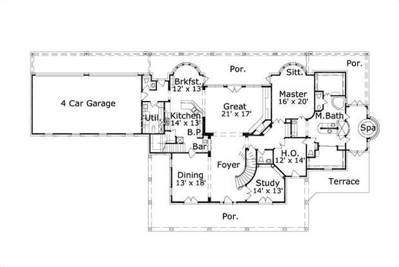 Floor Plan First Story of Colonial Plan #156-1665