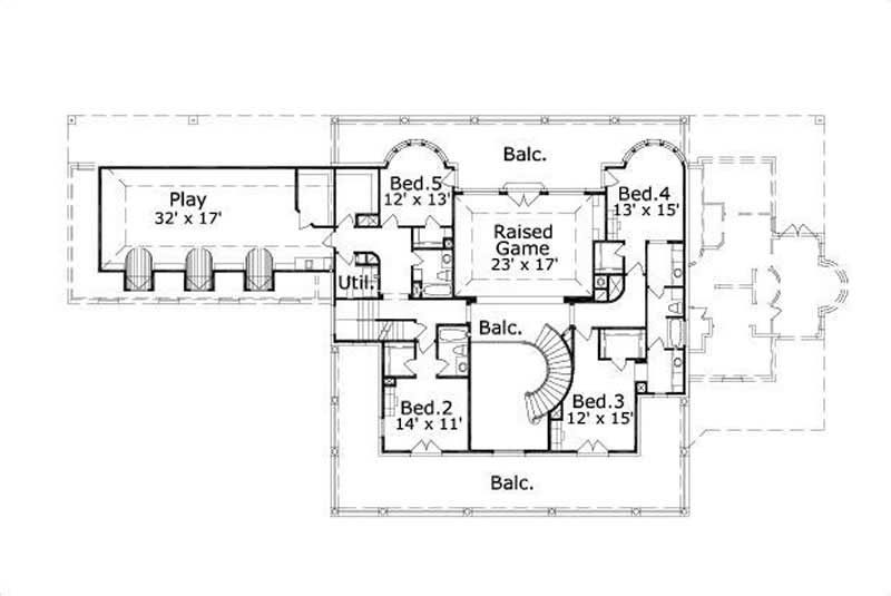 Floor Plan Second Story of Colonial Plan #156-1665