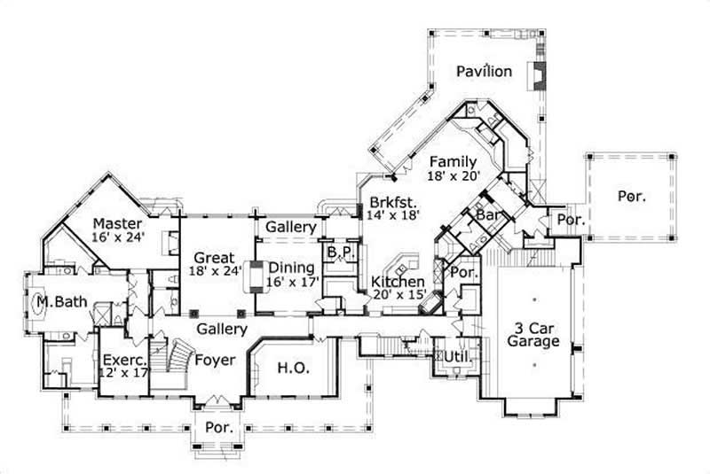 Floor Plan First Story of Country Plan #156-1668