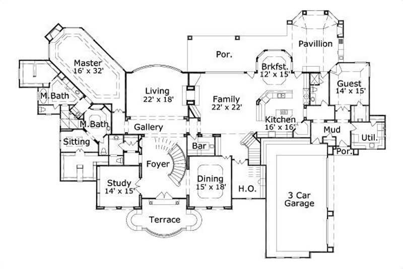 Floor Plan First Story of French Plan #156-1669