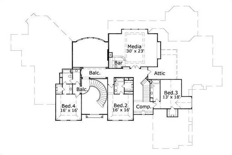 Floor Plan Second Story of French Plan #156-1669