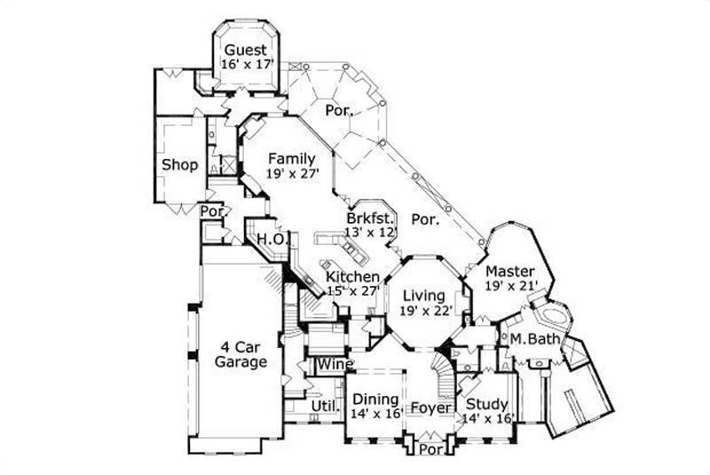 Floor Plan First Story of Luxury Plan #156-1670
