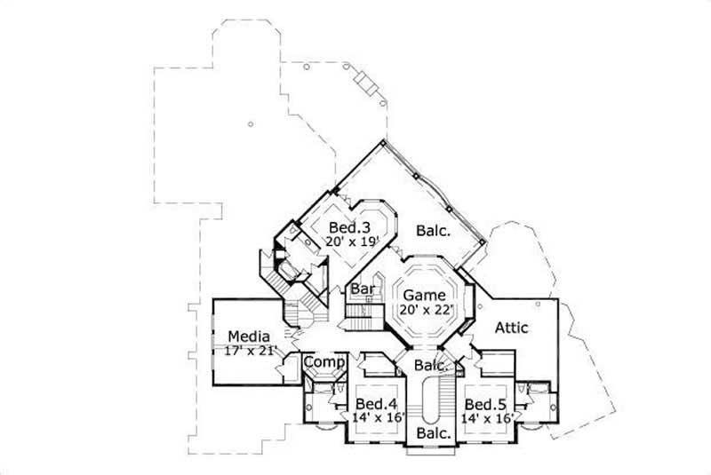 Floor Plan Second Story of Luxury Plan #156-1670